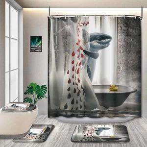 4 Pcs Funny Shark Shower Curtain Sets, Cool Animal Waterproof Polyester Fabric w - Picture 1 of 12