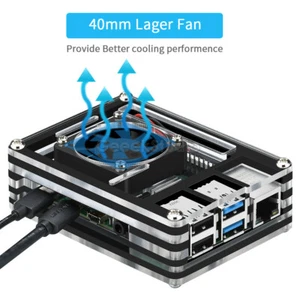 Acrylic Case Kit for Raspberry Pi 4B With 4010 Fan +Power Supply+HDMI Cable - Picture 1 of 15