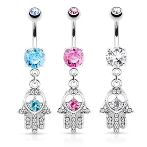 Piercing ombelico piercing cristallo banana zirconi ombelico mano Hamsa - Foto 1 di 5