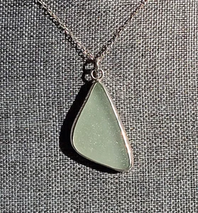 Sea Glass Pendant 925 Sterling Silver Genuine Beach + Chain JILLIAN VO ~ USA - Picture 1 of 9