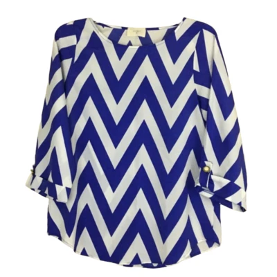 Everly Chevron Striped Blouse Size Small Blue White Polyester Pullover Womens - Image 1 of 4