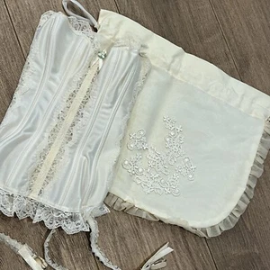 Vintage 50er Jahre Bustier & Tasche Gr. 32 Satin Spitze Korsett Entbeinung mit Strumpfband Hochzeit - Bild 1 von 19