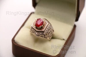 Ruby Men Ring Vintage Inspired Design 925 Sterling Silver Sizes 5-15 - Picture 1 of 8