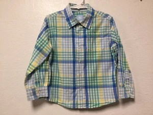 Boys Dress Shirt Size 4T Blue Green Yellow White Plaid Checks J Khaki 167 - Picture 1 of 6