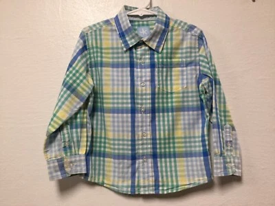 Boys Dress Shirt Size 4T Blue Green Yellow White Plaid Checks J Khaki 167 - Image 1 of 4