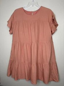 Vestido para mujer mediano Altar’d State con volantes en capas naranja claro manga corta forrado - Imagen 1 de 3
