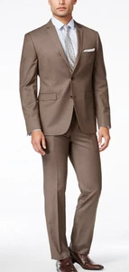 Perry Ellis V7407 Portfolio Medium Brown Sharkskin Extra-Slim Fit Suit Sz 48L/4 - Picture 1 of 2