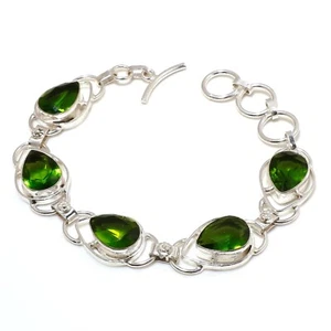 Green Peridot Gemstone Handmade 925 Sterling Silver Jewelry Bracelet Size-7-8" - Picture 1 of 3