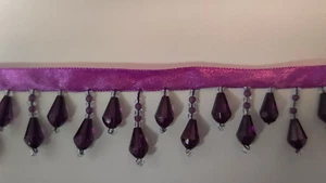 1" Purple & Clear  Crystal Beaded Fringe Trim- Sold BTY - Picture 1 of 1