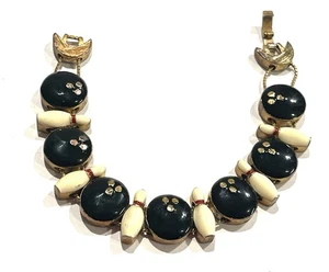 Vintage Gold Tone Bowling Ball & Pins Slide Link Enamel Charm Bracelet 7" - Picture 1 of 4