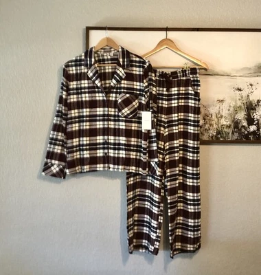 Nuevo con etiquetas Conjunto de pijama de franela a cuadros Nordstrom Borgoña para mujer manga larga mediana Foto 1 de 4
