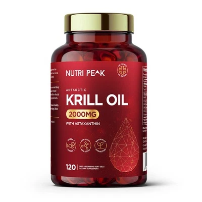 NUTRI PEAK Antarctic Krill Oil with Astaxanthin | 2000MG | 120 Soft-gel Capsules | Omega 3