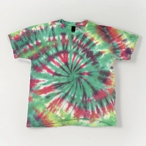New Handmade Tie Dye T-Shirt Size Youth Medium Gildan Big Red Spiral Green - Picture 1 of 1