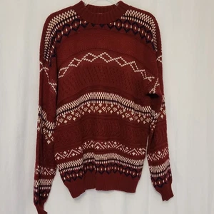Vintage 80er Ellen D Kollektion Burgund Nordic Grobstrick Oversize Pullover Gr. XL  - Bild 1 von 7