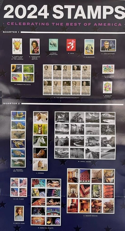 NEW ! The complete collection of US stamps for 2024 - 121 Stamps/Set - MNH - Image 1 of 1
