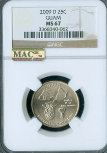 2009 D GUAM QUARTER  NGC MS67 PQ RARE BUSINESS STRIKE MAC SPOTLESS . - Picture 1 of 8