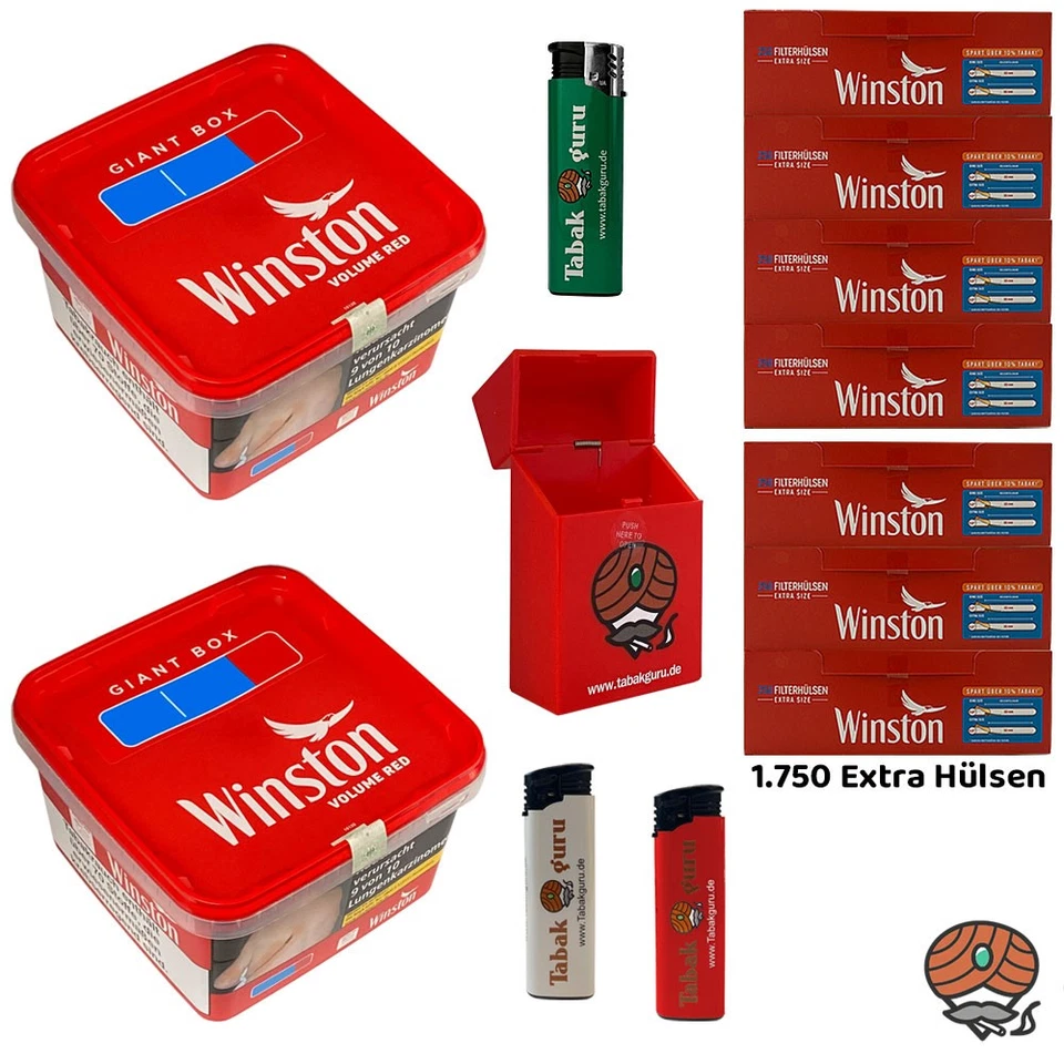 Winston Red/Rot Volumentabak Giant Box 2x 165g, 1750 Extra Hülsen, Zigarettenbox - Bild 1 von 4
