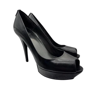 Stuart Weitzman STAGE Kid Leather Black Peep Toe Platform Pumps Size 8.5 - Picture 1 of 8