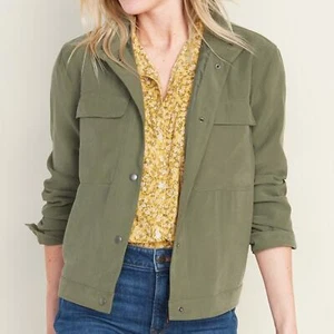 Soft Utility Chore Jacket In Olive Green Lined Old Navy Large Snap Workwear - Picture 1 of 8