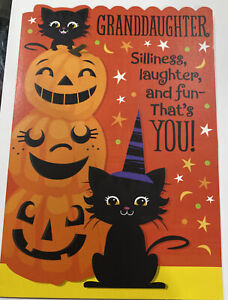 Happy Halloween Young Granddaughter, Pumpkins & Kitty’s, Hallmark Greeting Card