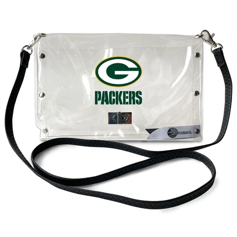 Green Bay Packers Clear Envelope Purse, Crossbody NFL Stadium Approved Cover