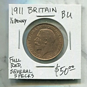 GREAT BRITAIN - BEAUTIFUL HISTORICAL GEORGE V 1/2 PENNY, 1911, KM# 809 - Picture 1 of 2