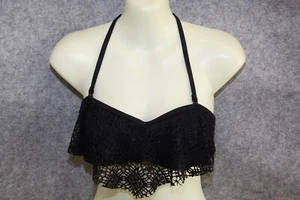 BIKINI OBERTEIL BANDEAU GRÖSSE 36 SCHWARZ MIT VOLANT AUS SPITZE UND PADS - Bild 1 von 3