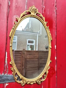 VINTAGE FRENCH BAROQUE ROCOCO WALL MIRROR ORNATE GOLD GILT METAL FRAME - Picture 1 of 14
