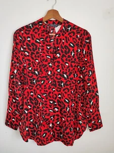 M&S Top Damen UK 8 Rot Schwarz Mix Animal Print Langarm Chiffon Bluse - Bild 1 von 8