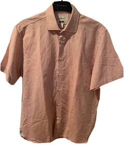 Joseph Abboud Mens Short Sleeve Linen Shirt Pink Sand Size L Large Cruise NWT - Picture 1 of 16