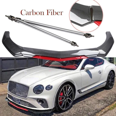 Front Bumper Lip Spoiler Splitter+Strut Rod Carbon Fiber For Bentley Continental Foto 1 de 4