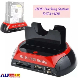 HDD Docking Station Dual 2.5" 3.5" SATA IDE Hard Disk Drive Dock OTB Card Reader - Picture 1 of 12