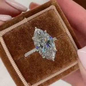 5.20Ctw Marquise Cut Moissanite Classic Engagement Ring In 14K White Gold Plated - Picture 1 of 7