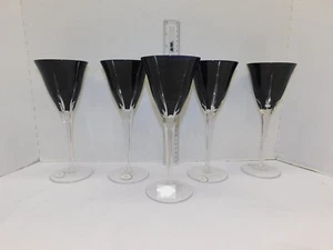 5 AJKA RICHARD GINORI DANDY BLACK WATER GOBLET CRYTSAL HUNGARY BOHEMIAN - Picture 1 of 8