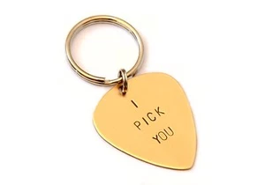 I Pick You Bronze Guitar Pick Keychain - Picture 1 of 5