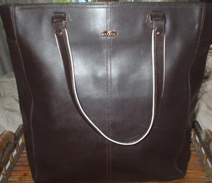 Skagen large brown leather tote shoulder bag shopper stud bottom travel bag - Picture 1 of 9