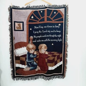 Children's Bedtime Prayer - Now I Lay me Down to Sleep Tapestry Throw Blanket - Picture 1 of 9