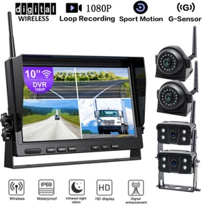 Digital Wireless 10'' Quad Dash Cam 4 AHD Rear View DVR System Semi Truck Bus RV - Picture 1 of 12