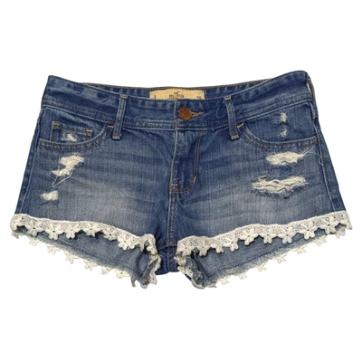 Hollister Low Rise Micro Mini Jean Shorts Size 1 Lace Denim Romantic Coquette - Image 1 of 4