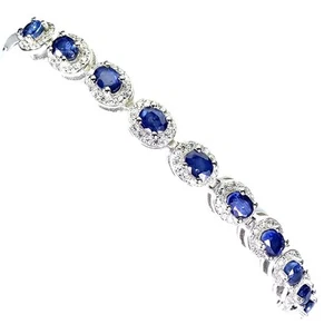 925 Sterling Silver Bracelet Oval Blue Sapphire 4x3mm Gemstone Jewelry 7 Inches - Picture 1 of 13