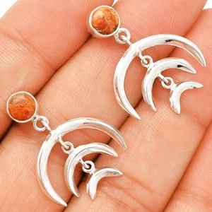 Pendientes de plata de ley 925 coral esponja roja natural joyería E-1249 - Imagen 1 de 5