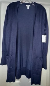 NWT Nine West Navy Blue Cardigan Sweater Long Sleeves Pockets Size Medium - Picture 1 of 10