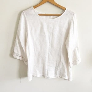 Terzo Millennio Linen Top corchet Trim bell sleeves blouse size meson cream - Picture 1 of 5