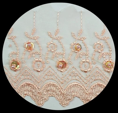 Organza bordada con cuentas de 4" marfil melocotón azul menta encaje nociones de costura por yarda Foto 1 de 2