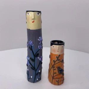 Creative Face Bud Resin Vases Boho Family Set Of 2 Home Decor Orange/ Blue - Picture 1 of 17