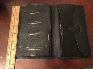 Antique Leather Travel Wallet Passport International Black Billfold Unisex Vtg - Picture 1 of 6