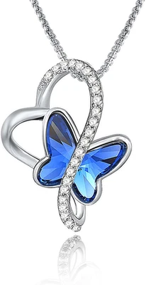 Collana Farfalla per Donna Ragazze, Collana Ciondolo Cuore Placcata Argento, Gio - Immagine 1 di 4