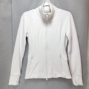 Athleta Ridge Jacket Womens S Athletic White Zip Pockets Thumb Holes Fleece Line - Picture 1 of 18