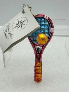 Neu mit Etikett Christopher Radko "Frühling Set" Ornament Tennisschläger und Ball - Bild 1 von 7
