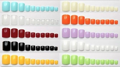 TOE NAILS False Fake Glue On 20 100 500 Natural Clear Coloured Toenails Tips Set - Image 1 of 2